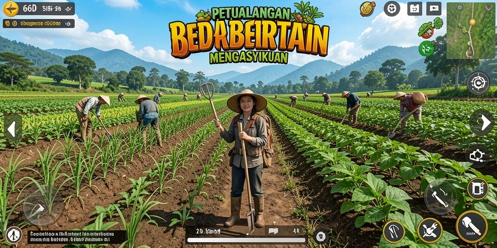 Screenshot utama 66D menampilkan gameplay pertanian yang seru dan interaktif.
