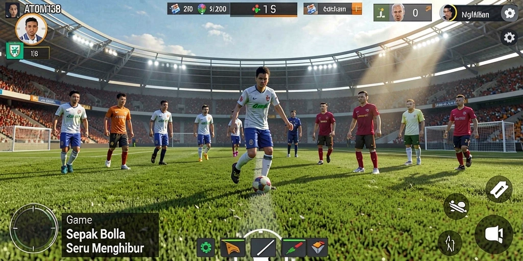 Screenshot ATOM138 menampilkan gameplay sepak bola yang seru dan interaktif.