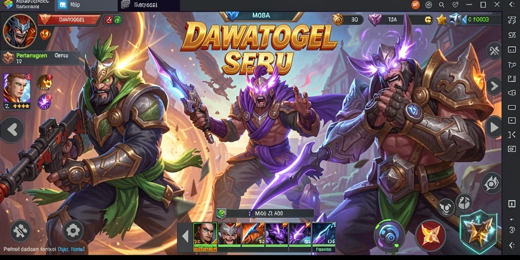 Menampilkan pertarungan intens dalam game MOBA DAWATOGEL.
