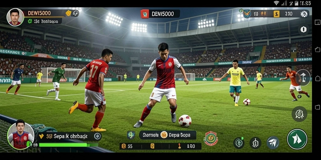 Tampilan gameplay seru dari DEWI5000 dengan aksi sepakat bola.