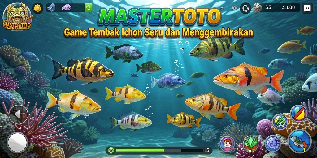 Tampilan gameplay seru dengan berbagai ikan untuk ditangkap.