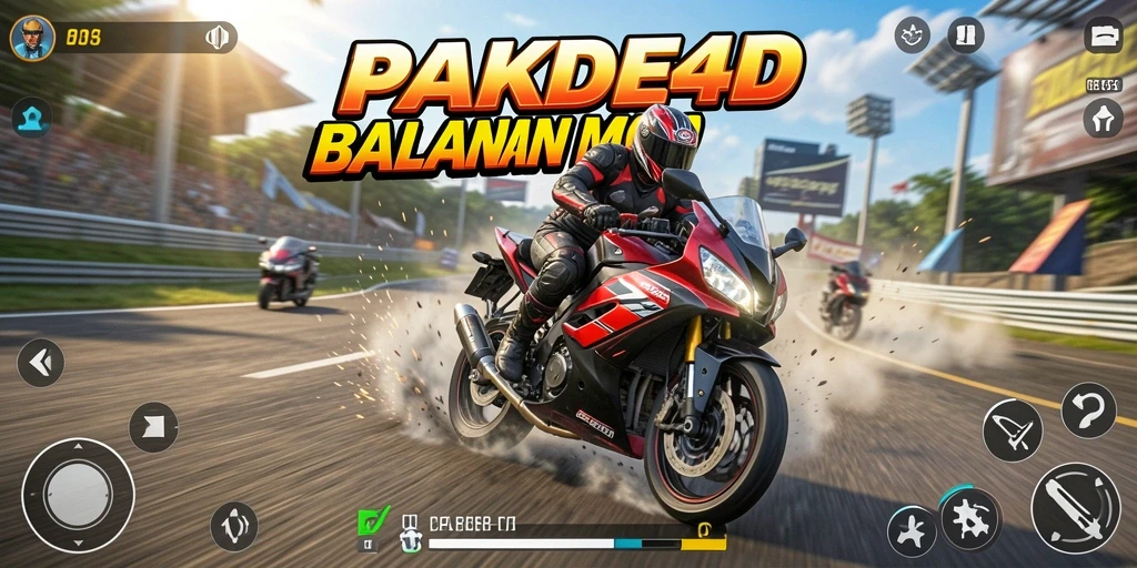 Gameplay seru PAKDE4D menampilkan balapan motor yang mendebarkan.