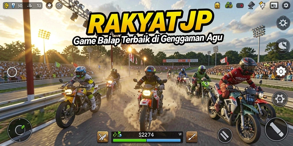 Tampilan luar gameplay RAKYATJP saat balapan seru di lintasan.
