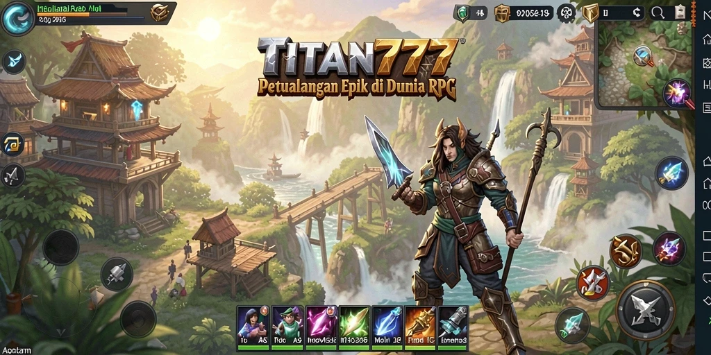 Screenshot utama TITAN777 menampilkan aksi pertempuran RPG yang seru.