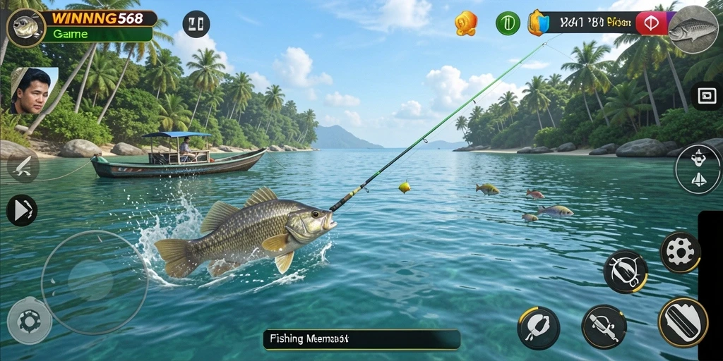 Screenshot gameplay WINNING568 menampilkan aksi memancing yang mendebarkan.